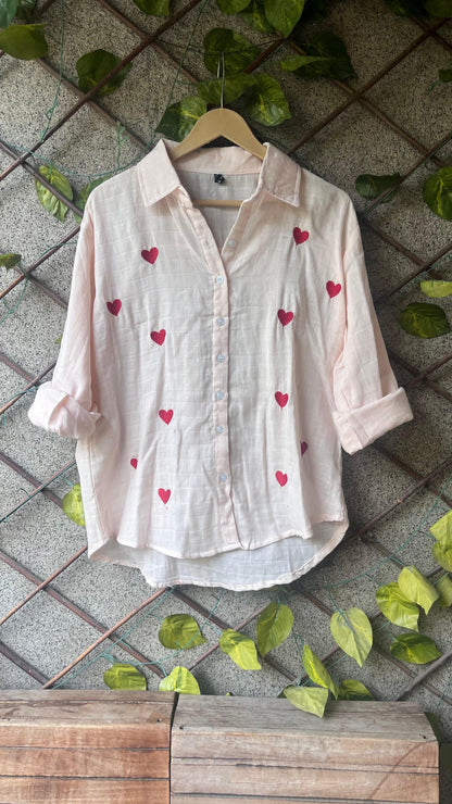 .Hearts Embroidered Mulmul Cotton Shirts - Moksha Fashions