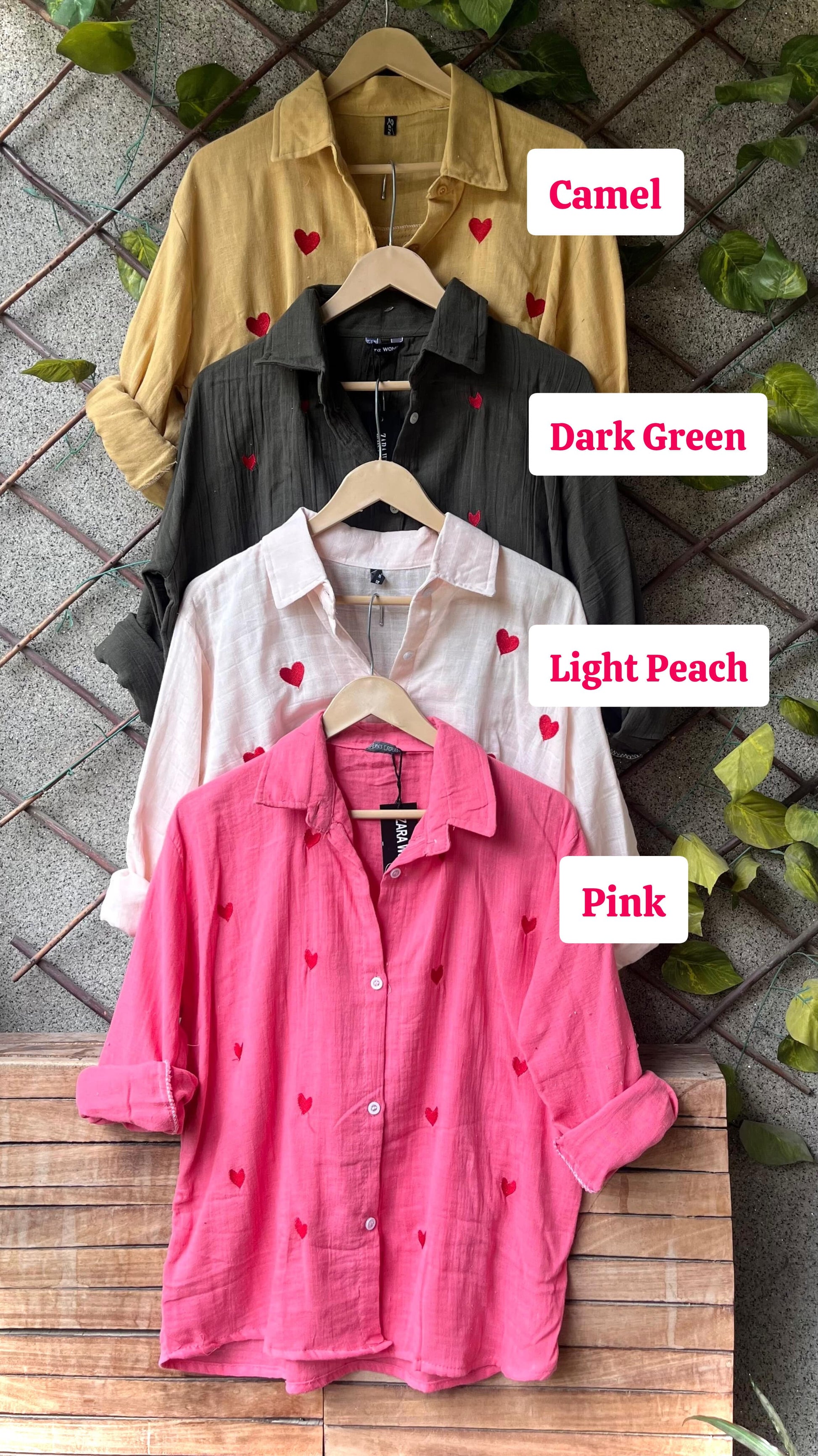 .Hearts Embroidered Mulmul Cotton Shirts - Moksha Fashions