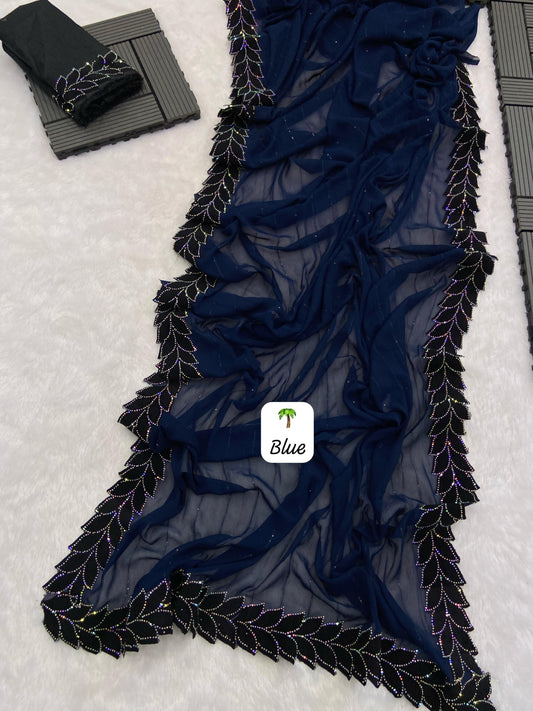 .Leaf Cut Sequin/Siroski Saree