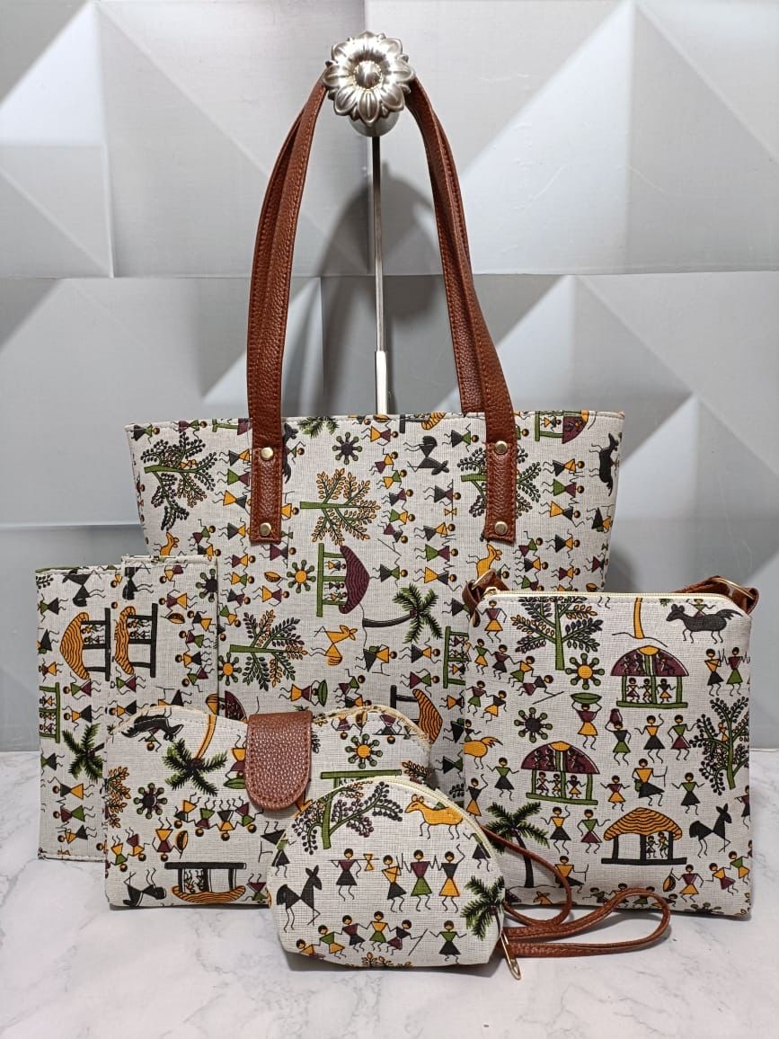 5 Piece Ikkat Bag - Moksha Fashions