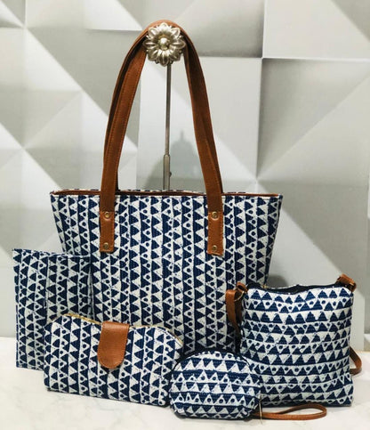 5 Piece Ikkat Bag - Moksha Fashions