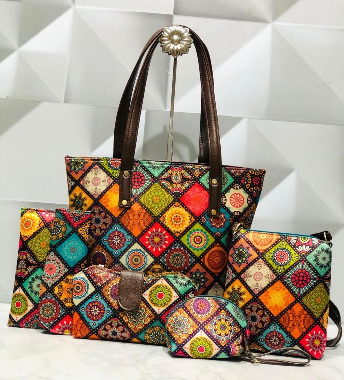 5 Piece Ikkat Bag - Moksha Fashions