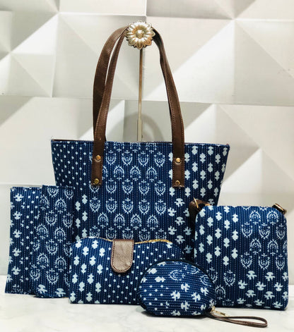 5 Piece Ikkat Bag - Moksha Fashions