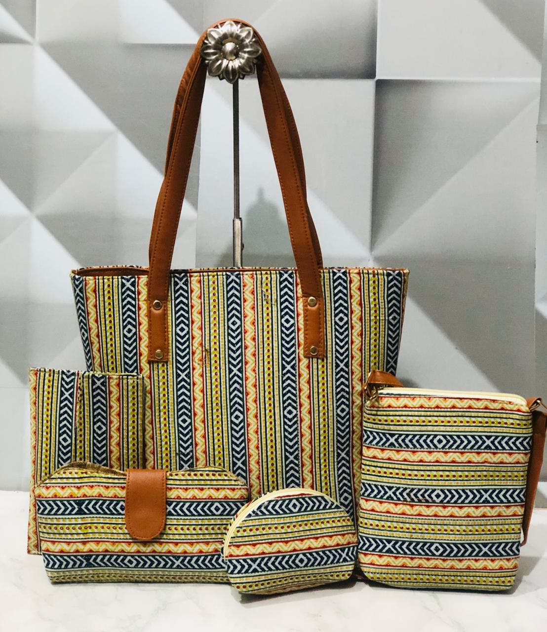 5 Piece Ikkat Bag - Moksha Fashions