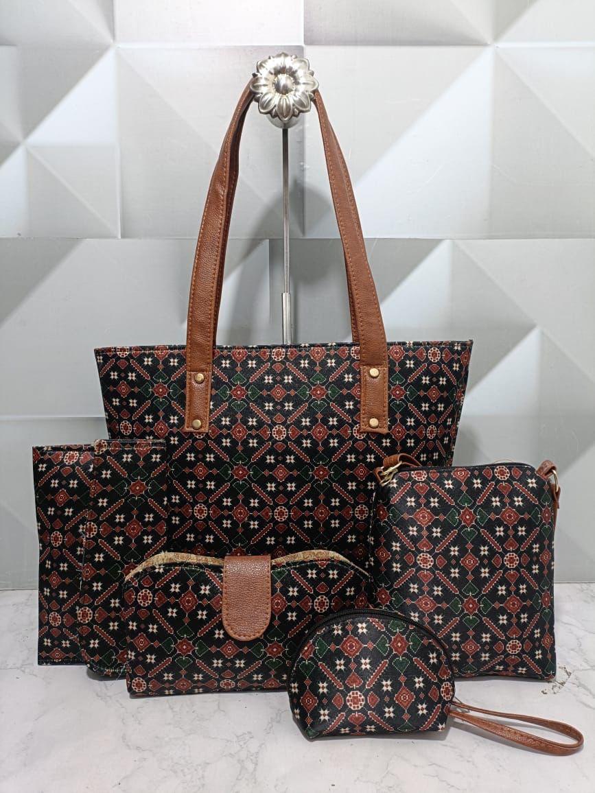 5 Piece Ikkat Bag - Moksha Fashions