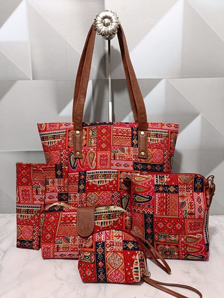 5 Piece Ikkat Bag - Moksha Fashions