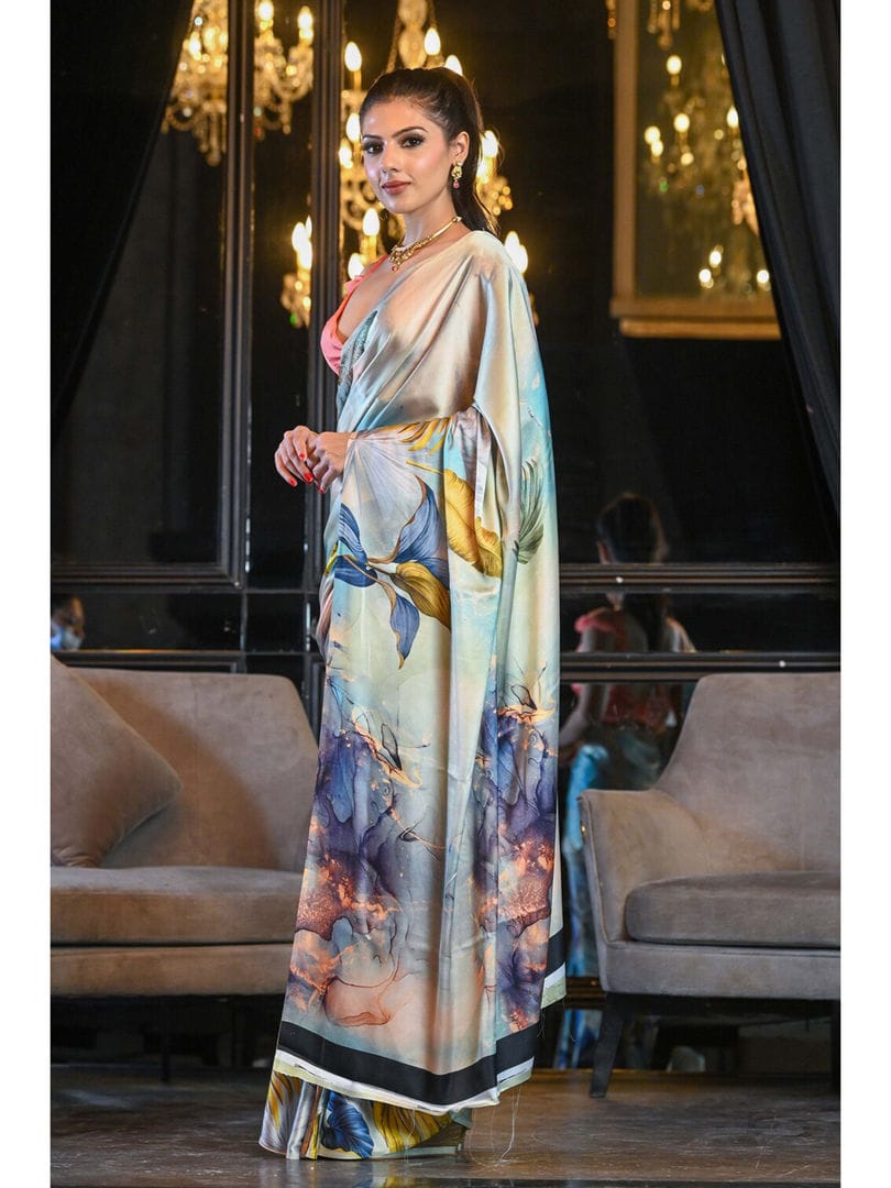 .Smooth, Luxurious Satin Saree