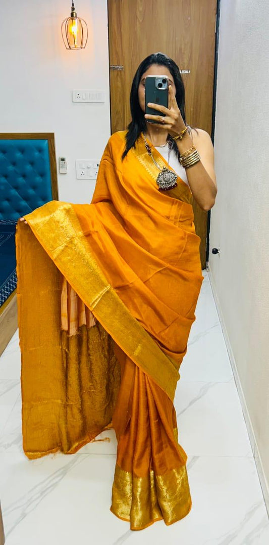 Cotton Silk Yellow Bandhani Saree