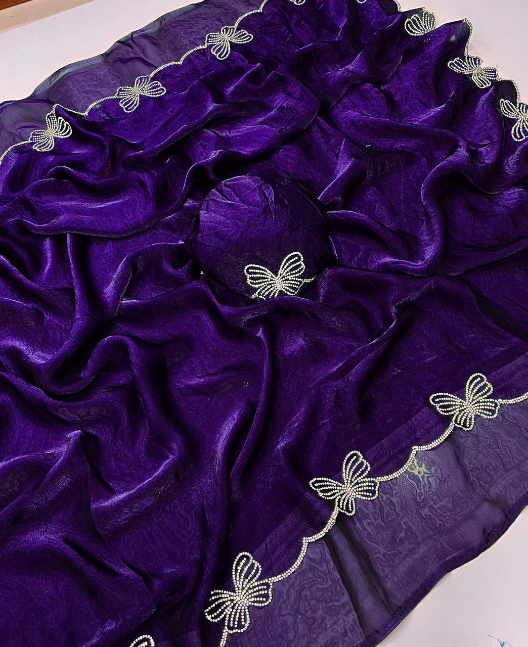 Butterfly-Inspired Diamond Panel Work Saree