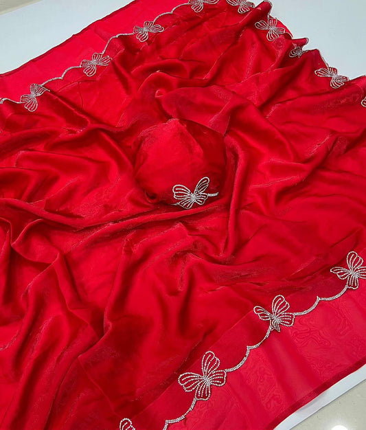 Butterfly-Inspired Diamond Panel Work Saree