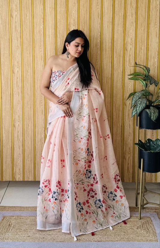 Digitally Printed Linen Saree