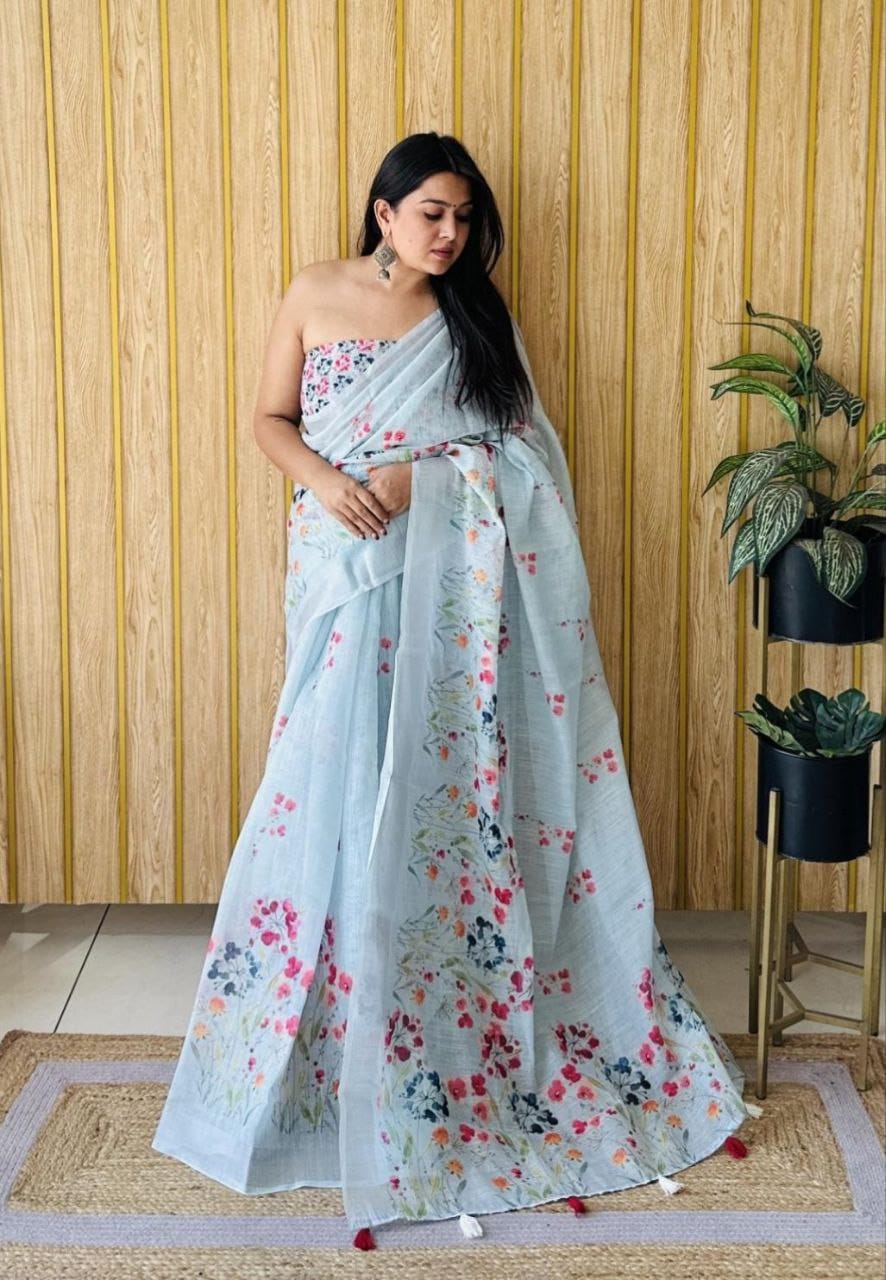 Digitally Printed Linen Saree