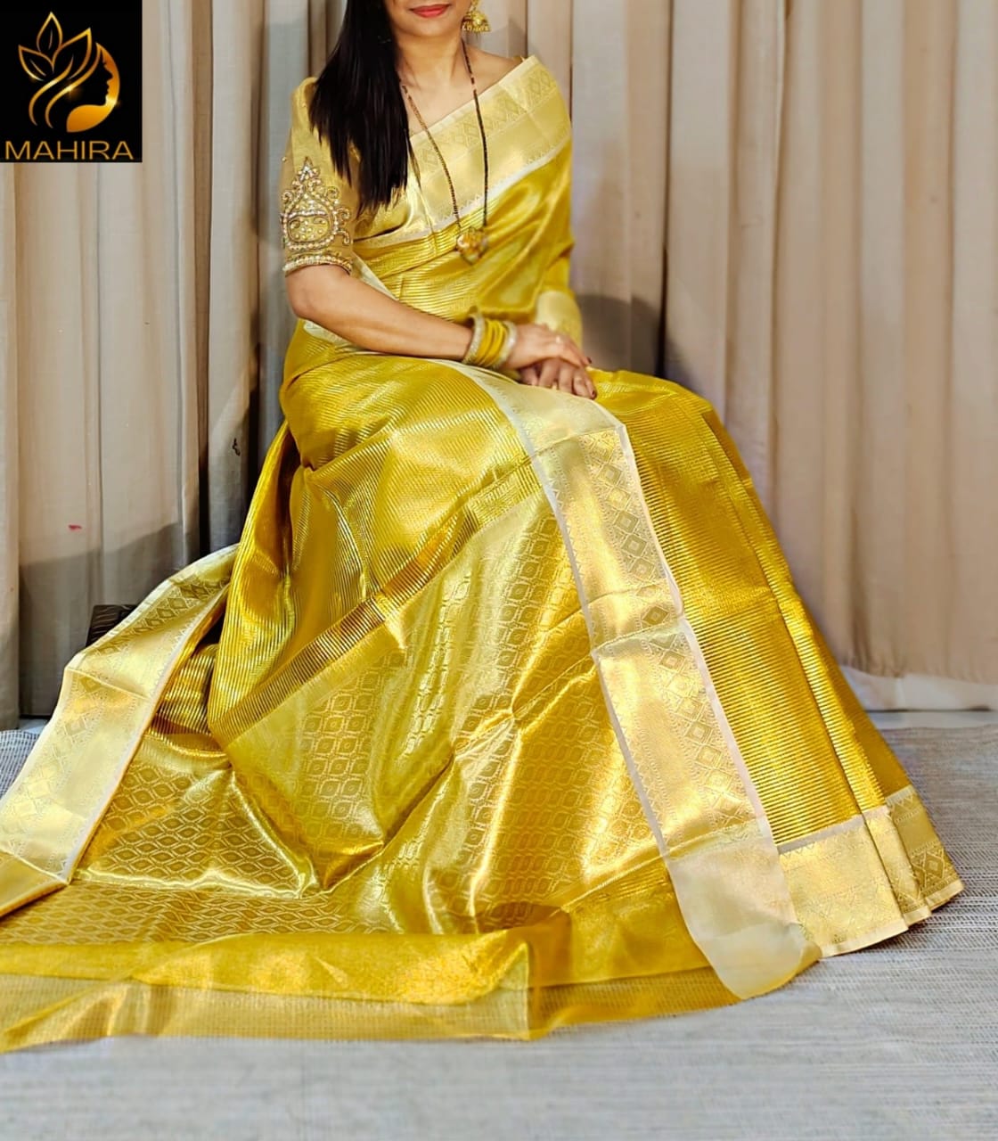 Golden bridal tissue silk saree