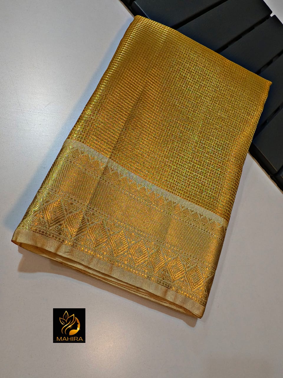 Golden bridal tissue silk saree