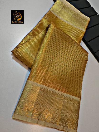 Golden bridal tissue silk saree