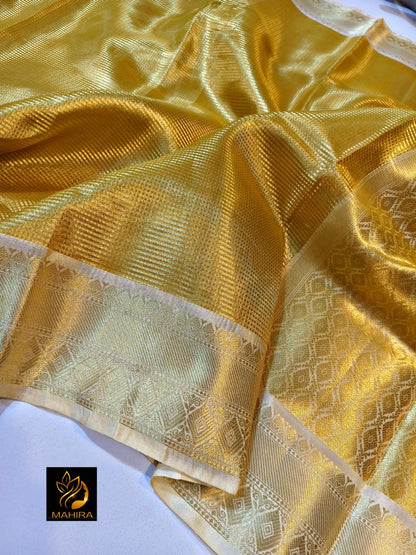Golden bridal tissue silk saree