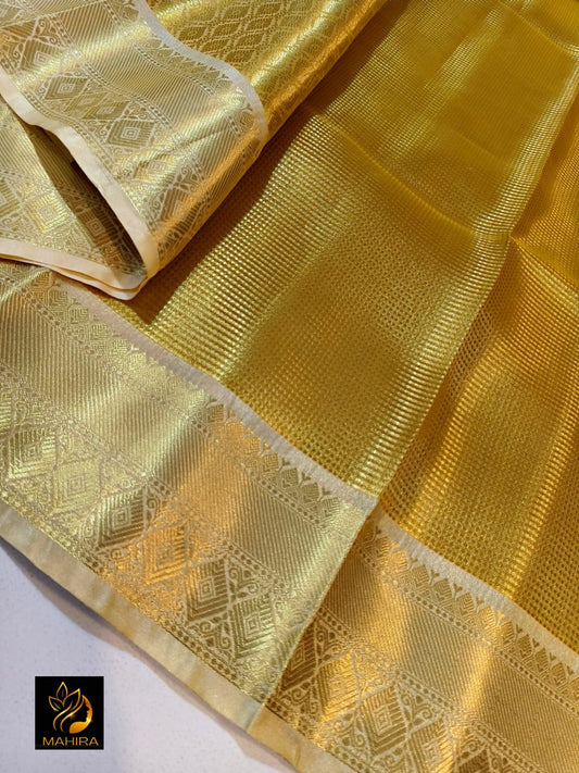 Golden bridal tissue silk saree