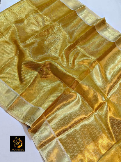 Golden bridal tissue silk saree
