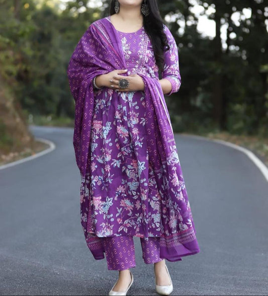 Hand Block Print Long Slit Kurta Pant Set