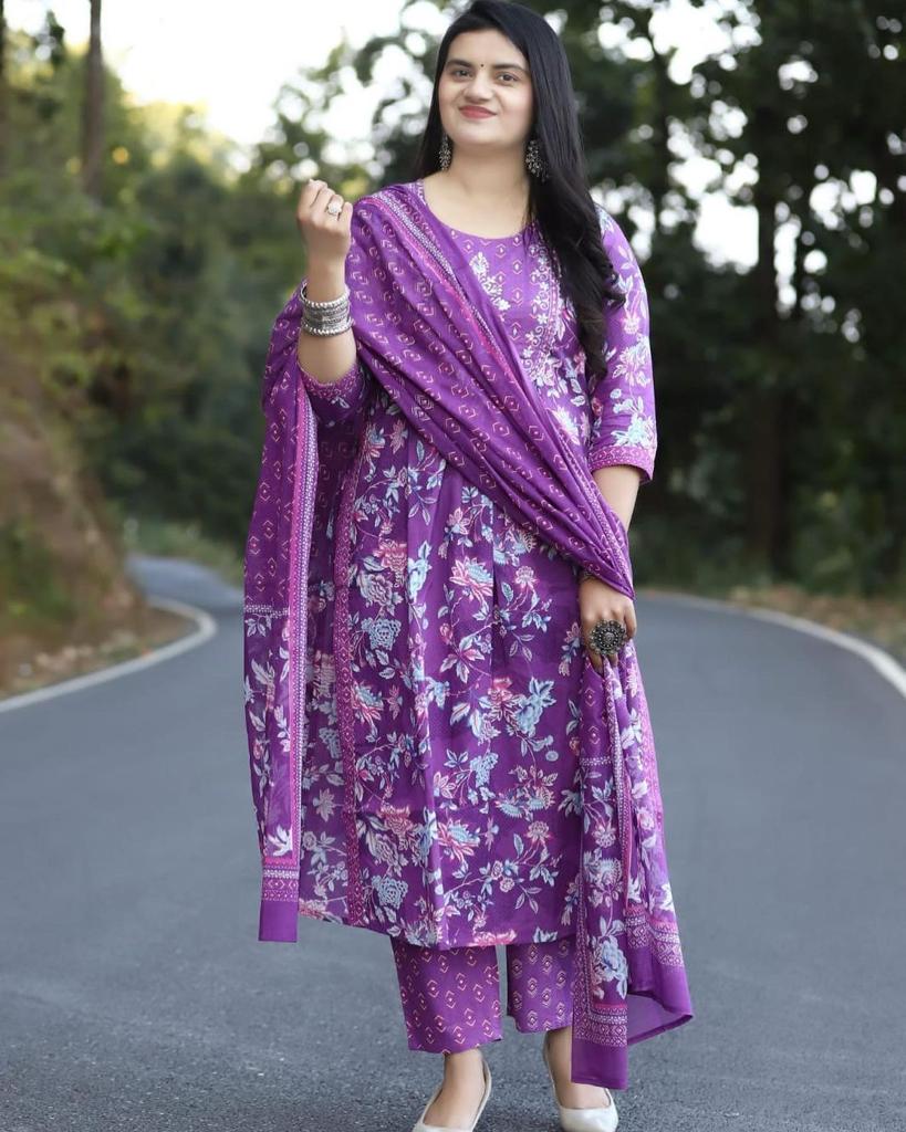 Hand Block Print Long Slit Kurta Pant Set