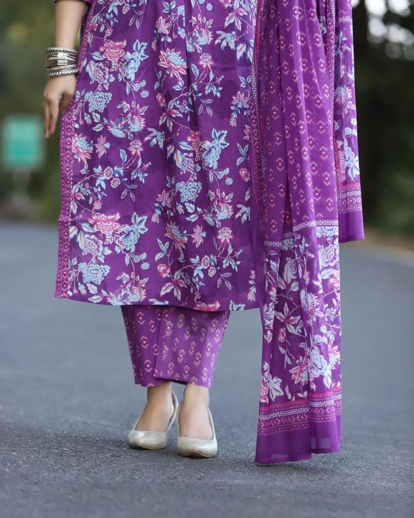 Hand Block Print Long Slit Kurta Pant Set
