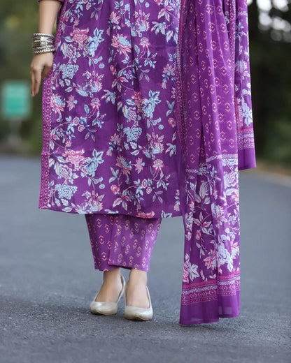 Hand Block Print Long Slit Kurta Pant Set