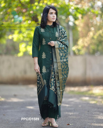Cotton kurti Set With Embroidery Work