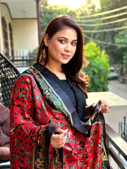 Black Cotton Kurti Pant Silk Dupatta