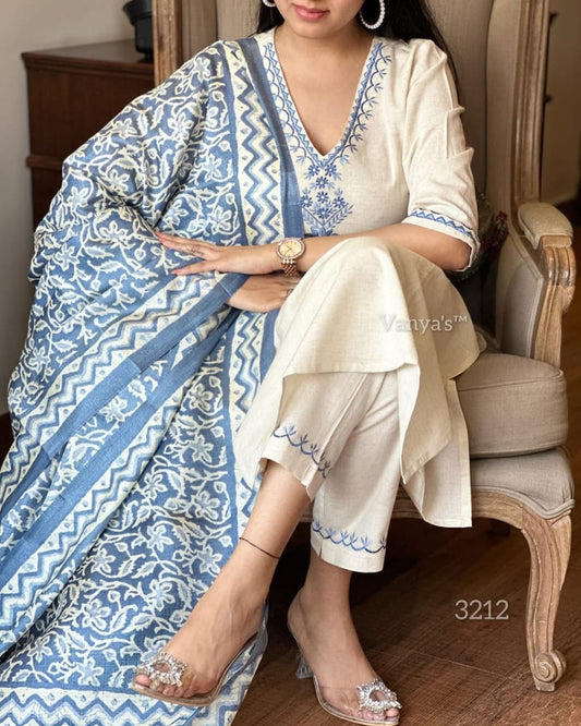 Khadi Cotton Embroidery Suit