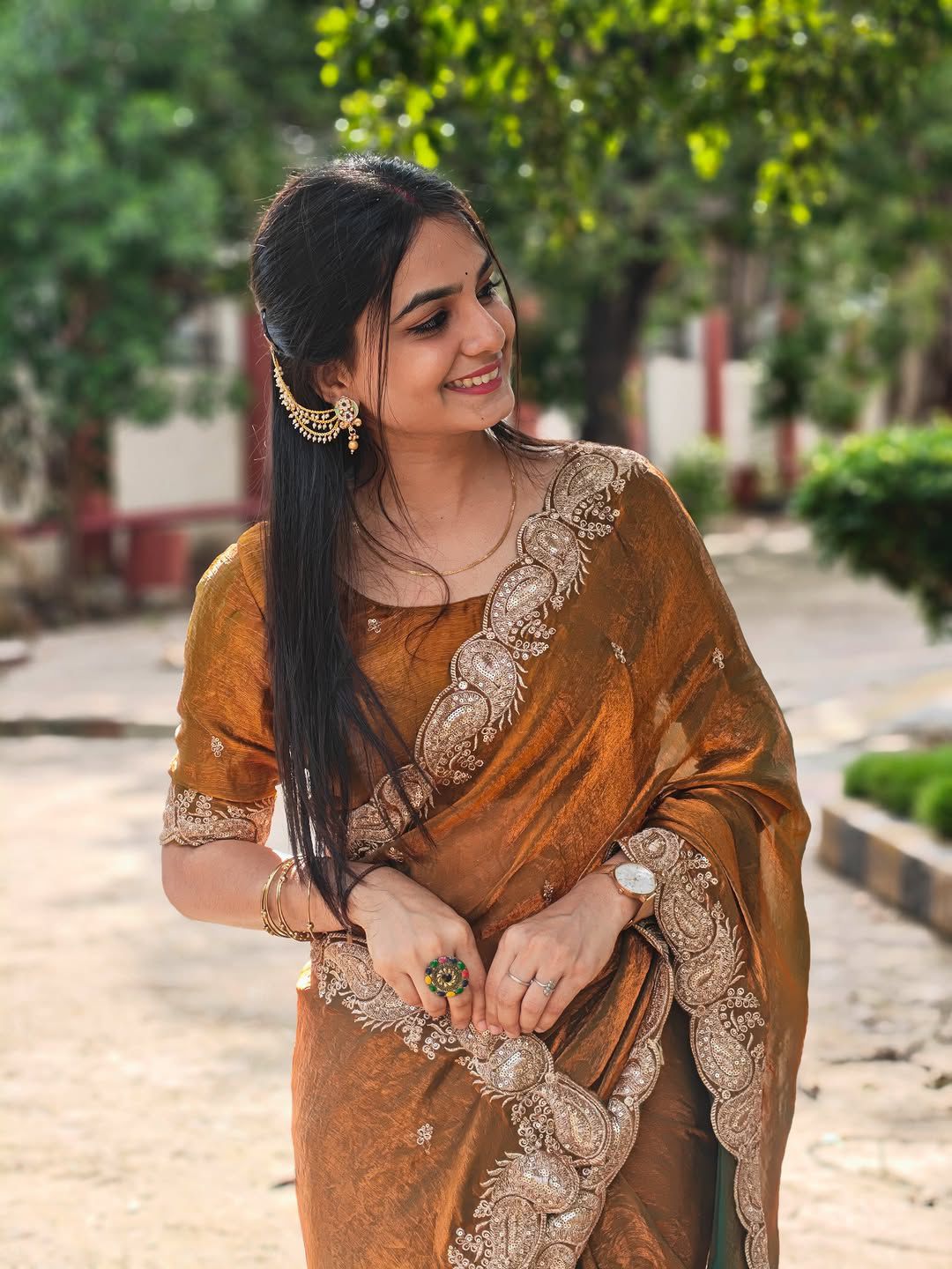 Shaded Fendy Chiffon Saree Multi Embroidery Sequins