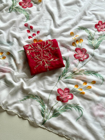 Floral Brush Print Saree.