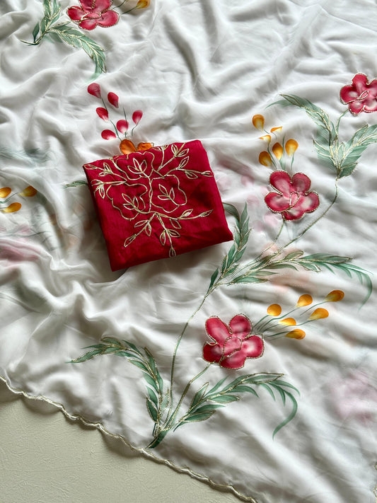 Floral Brush Print Saree.
