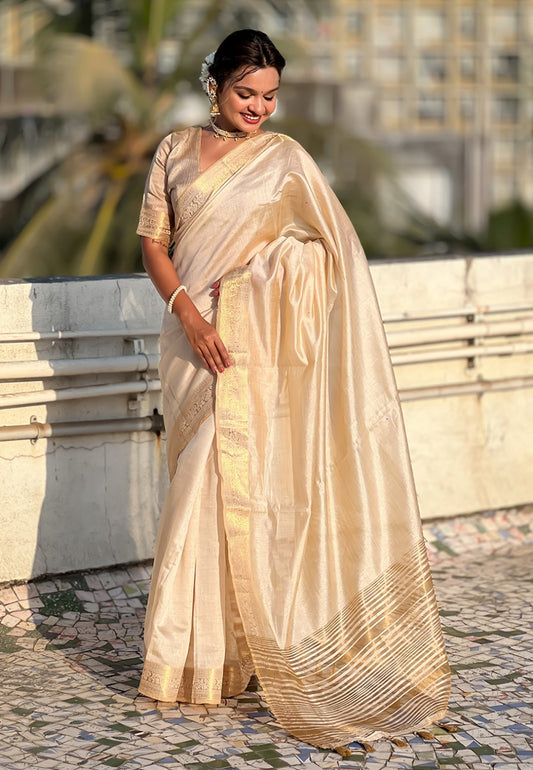 Tussar Silk Sarees With Zari Woven Border