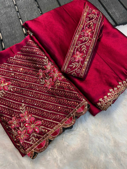 Sequence Work Embroidery Saree