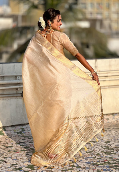 Tussar Silk Sarees With Zari Woven Border