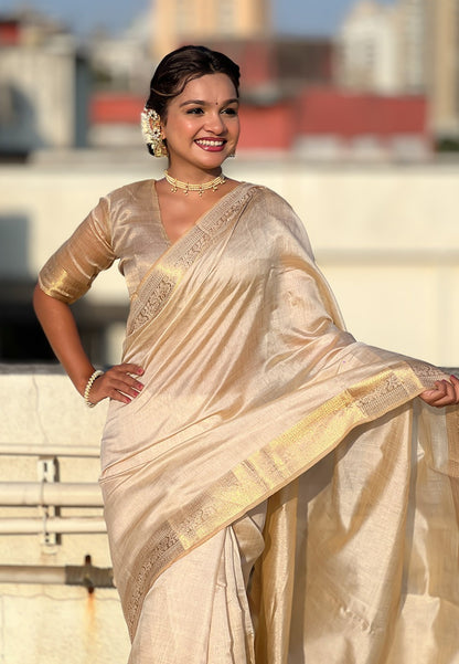 Tussar Silk Sarees With Zari Woven Border