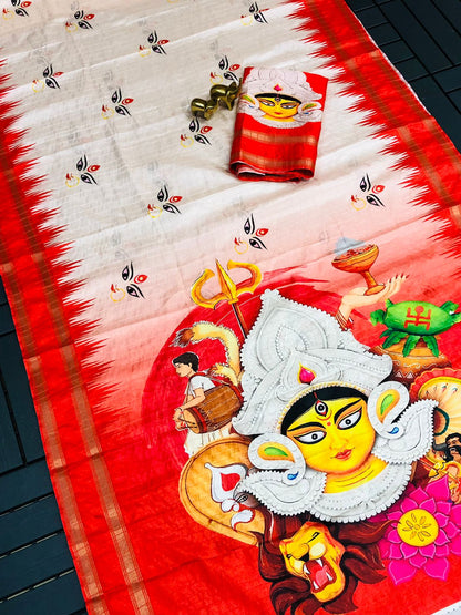 Alluring Handloom Silk Durga Pooja Saree