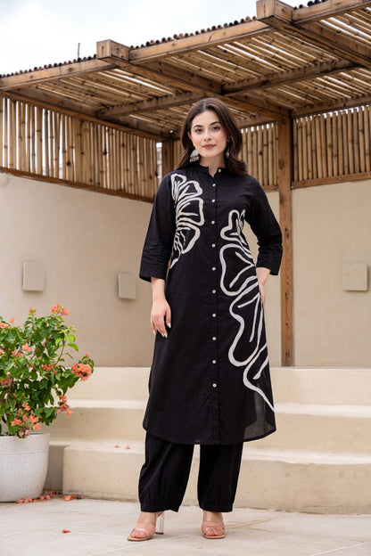 Cotton Kurta Set With Unique Brush Paint