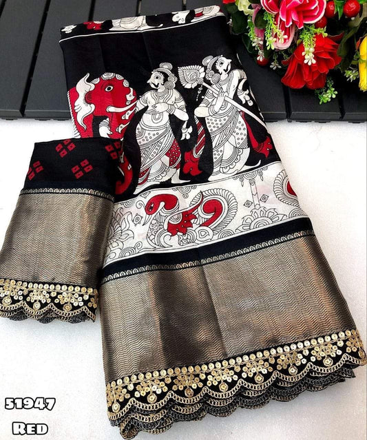 A Graceful Dola Saree With Work On Lace