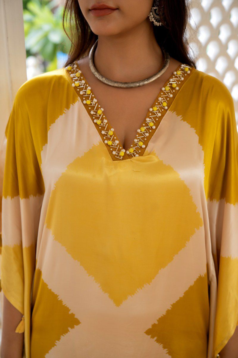 Astounding Yellow Kaftan Style Suit With Tulip Pant