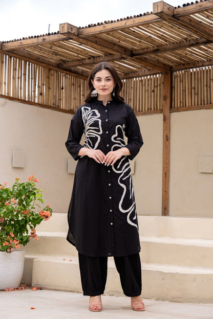 Cotton Kurta Set With Unique Brush Paint