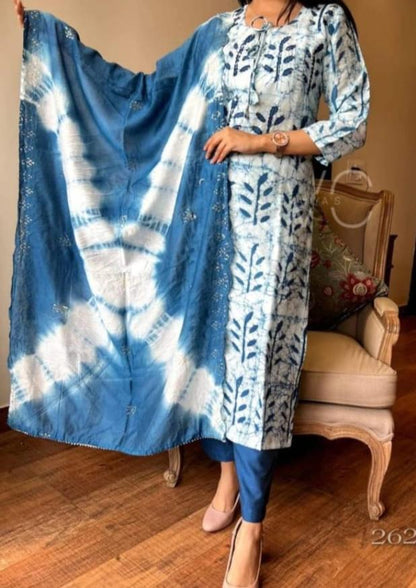 Intricate hand Sky blue kurti pant set