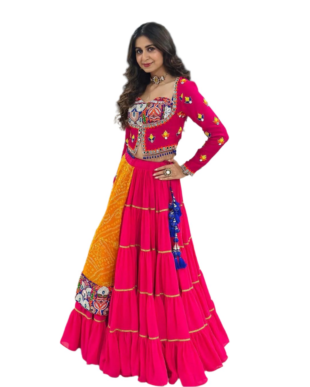 A NAVRATRI SPECIAL DIGITAL PRINT LEHENGA WITH REAL MIRROR WORK