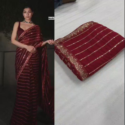 Add a Touch of Elegance With Maroon Sequence Saree