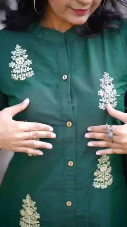 Cotton kurti Set With Embroidery Work