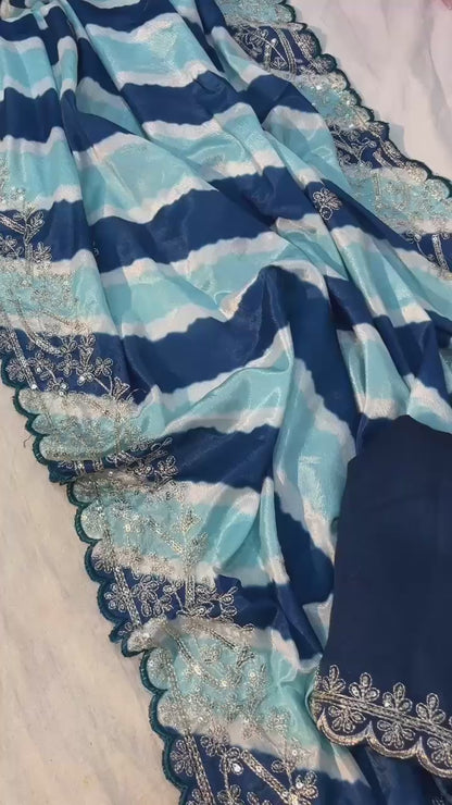 Soft Chinon Silk Digital Print Sequin Saree