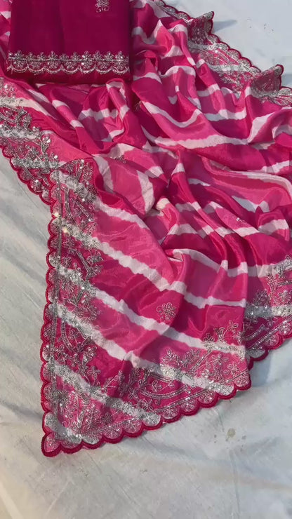 Soft Chinon Silk Digital Print Sequin Saree